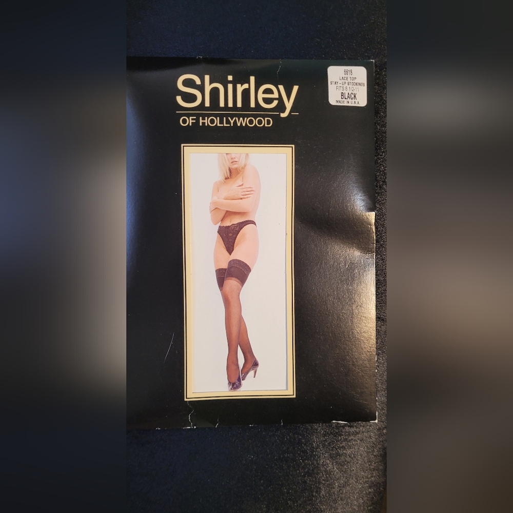 NIP New Shirley Of Hollywood Black Sheer Lace-top Stay-up Thigh-high Stockings